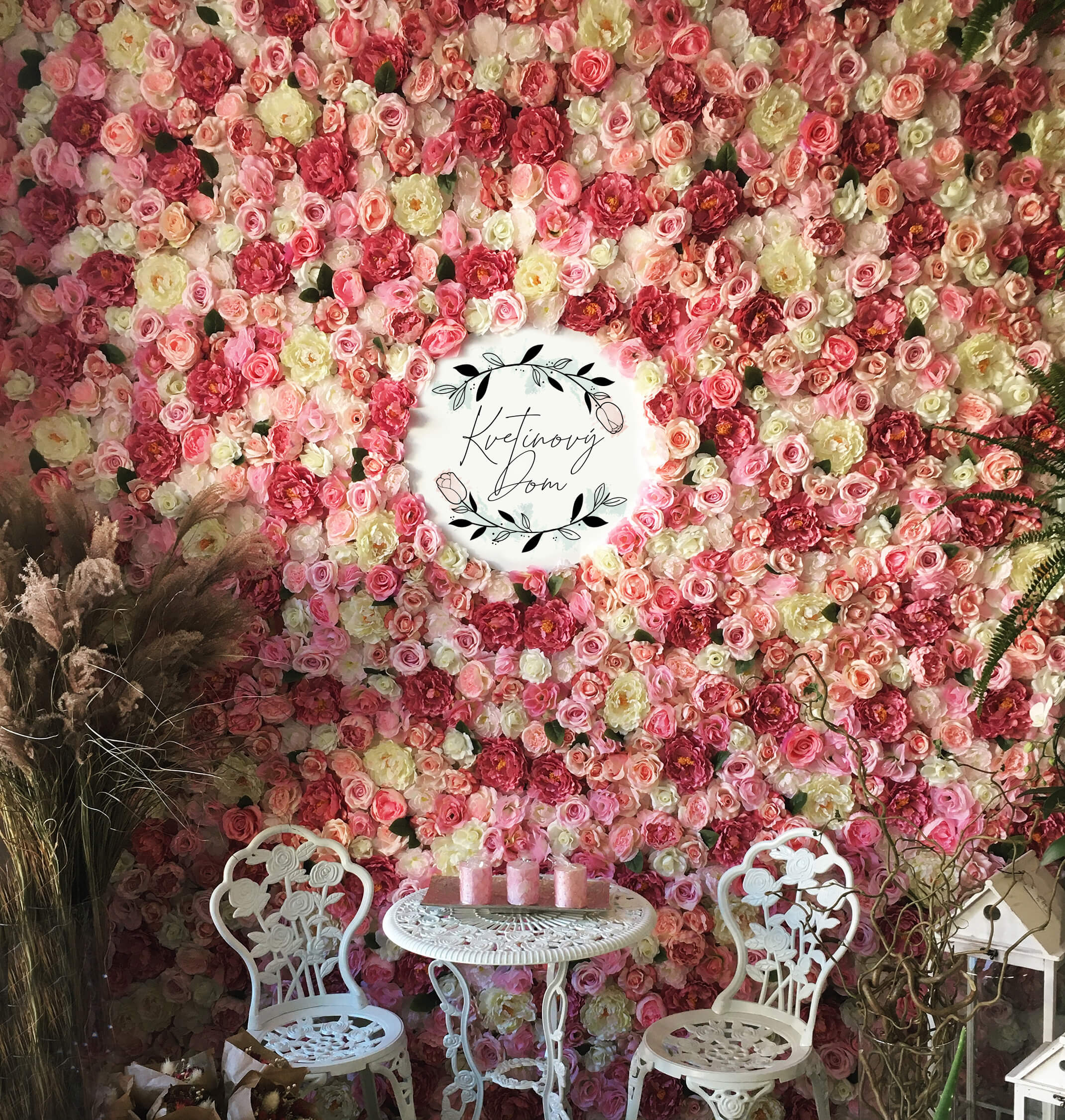 Flower house wall with logo